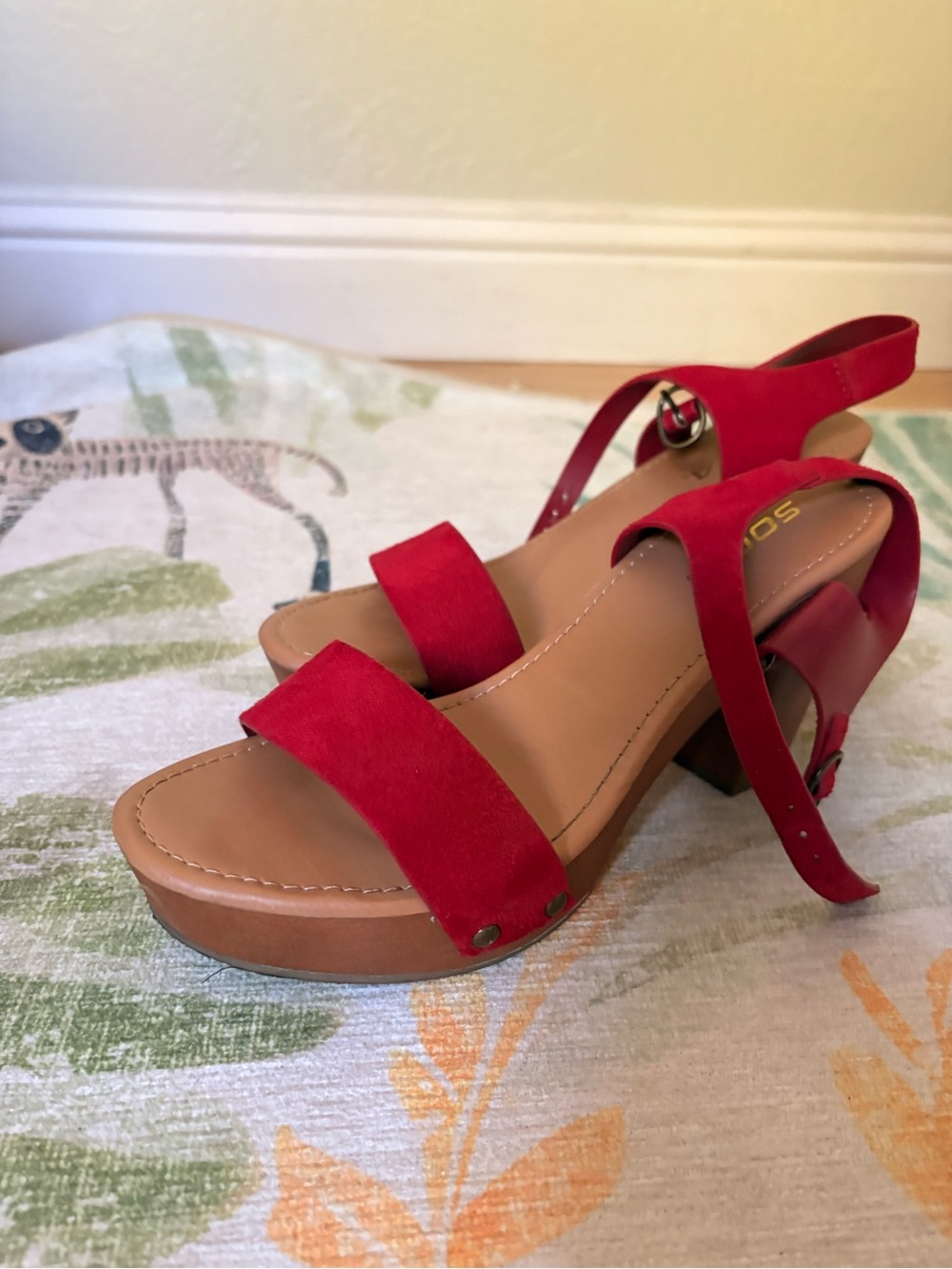 Soda Red Suede Block heel sandals buy 1 get one free!